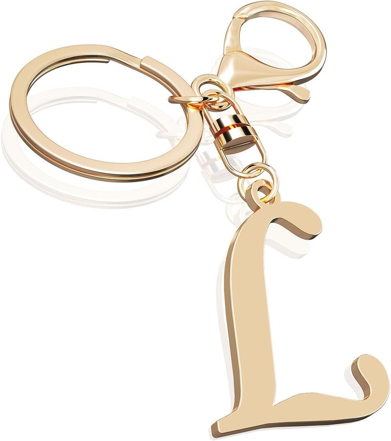 Suweibuke Cute Stainless Steel Gold Initial Letter Keychain for Women Girl, Charms for Key Handbag Backpack Bag, Personalized Gift - Image 1